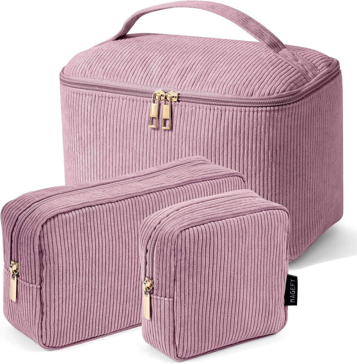 MAGEFY Small Makeup Bag for Purse Mini Cosmetics Bag Corduroy Cute Cosmetic Pouch for Women with Slip-in Pockets
