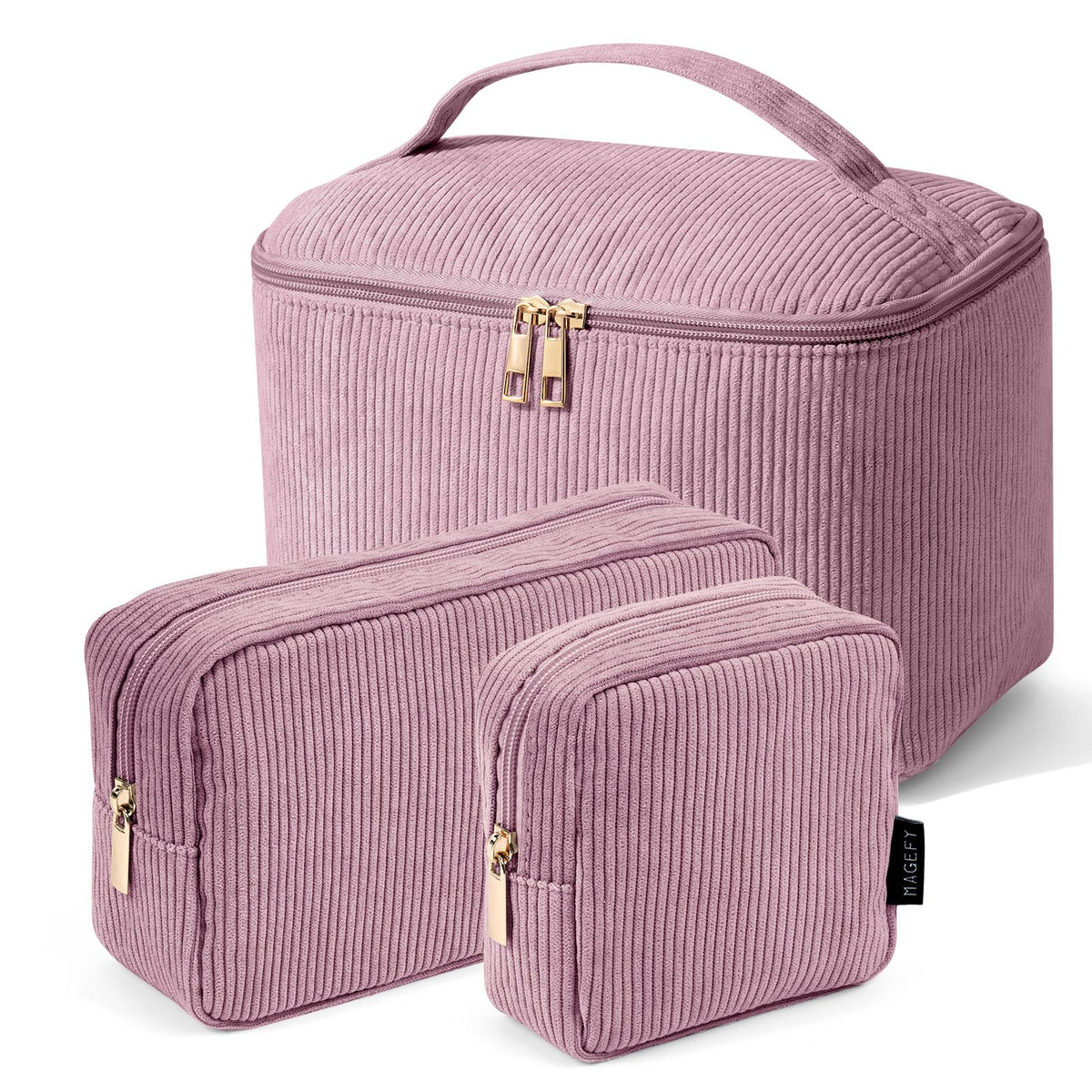 MAGEFY Small Makeup Bag for Purse Mini Cosmetics Bag Corduroy Cute Cosmetic Pouch for Women with Slip-in Pockets