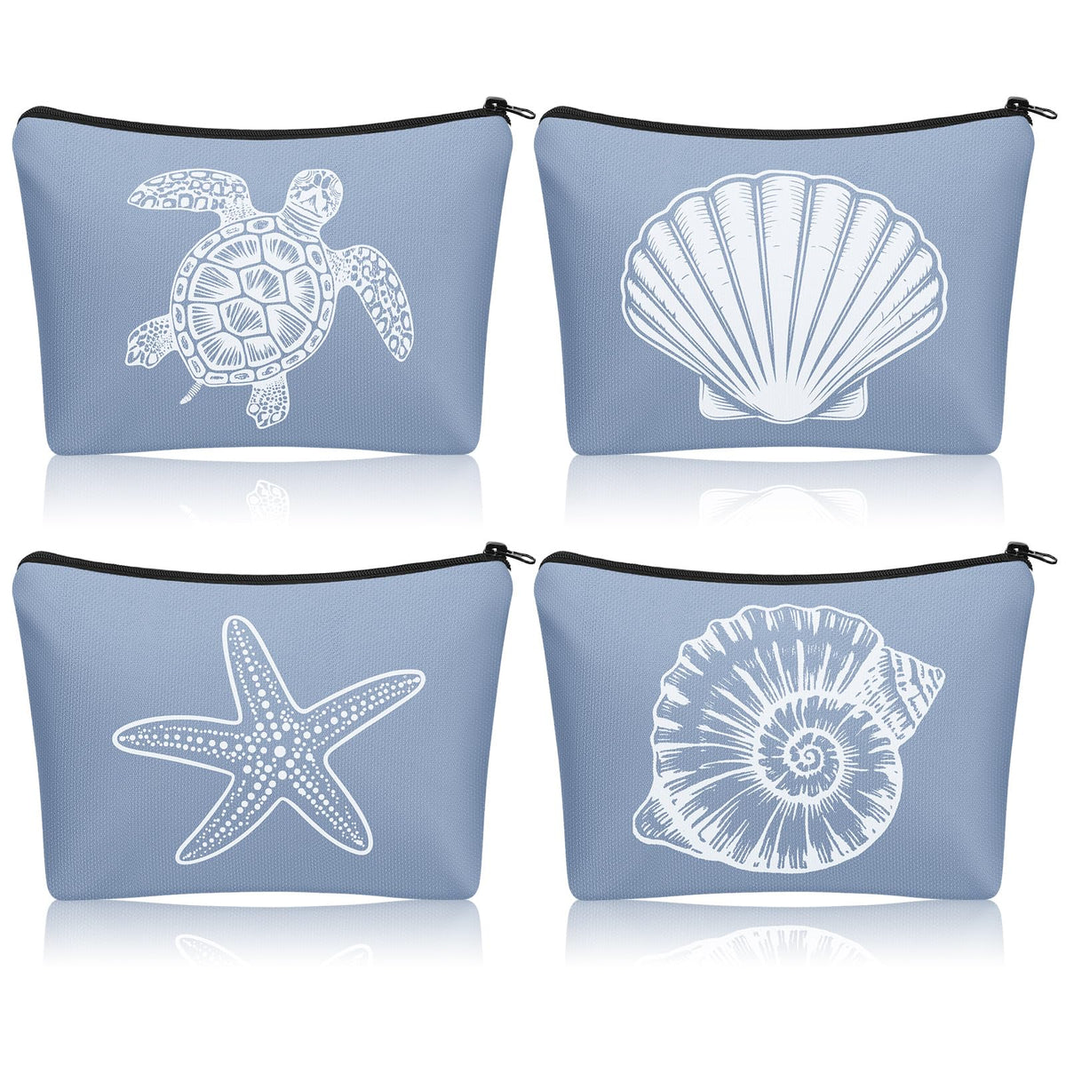 4 Pcs Coastal Cosmetic Bag Beach Ocean Themed Makeup Pouch,Simple