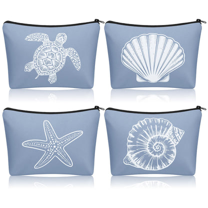 4 Pcs Coastal Cosmetic Bag Beach Ocean Themed Makeup Pouch,Simple
