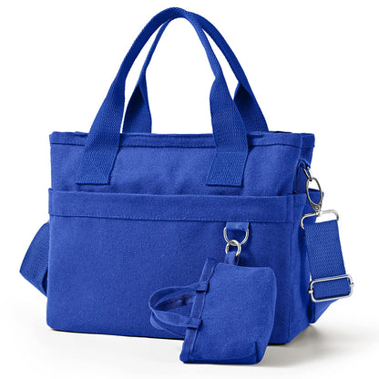 Small Canvas Tote Bag with Multi Pockets, Crossbody Shoulder Bag with Compartments and Zipper, Lightweight Adjustable