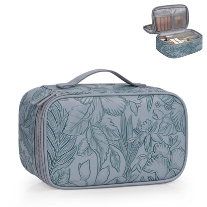 Relavel Travel Makeup Bag, Small Floral Cosmetic Bag with Handle for Trip