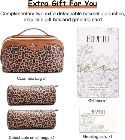 BOYATU Travel Makeup Bag Organizer: 3 Pcs Leopard Cometic Bag Set for Women