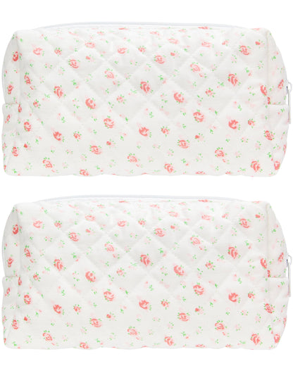 PAZIMIIK Small Quilted Makeup Bag,Zipper Cosmetic Pouch,Grey Floral