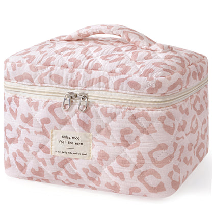 HBselect Large Quilted Makeup Bag for Women Cute Cotton Travel Cosmetic Bag