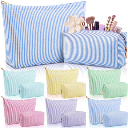 Huhumy 12 Pcs Seersucker Makeup Bags for Woman Striped, 6 Colors