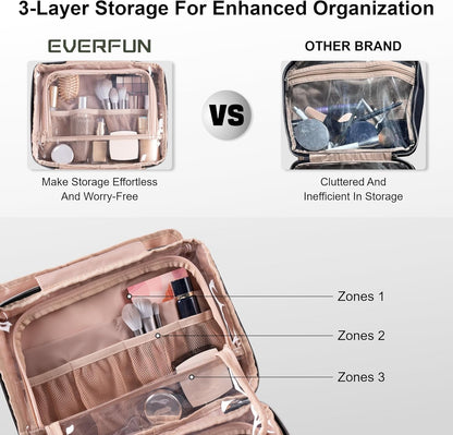Everfun Hanging Travel Toiletry Bag Women, Leakproof Wet Dry Compartments
