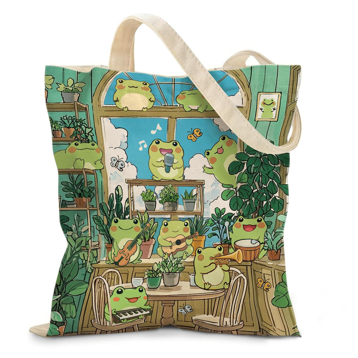 Aesthetic Canvas Tote Bag for Women - with Magnetic Snap Closure & Zipper Inner Pocket Reusable Bag for Shopping