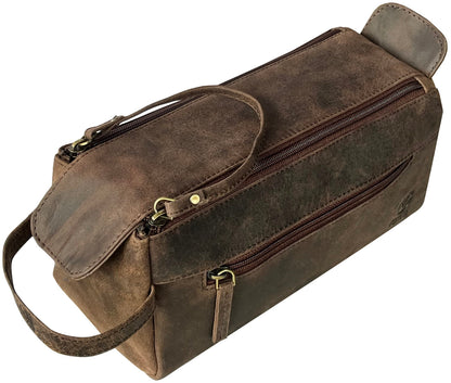 Leather Toiletry Bag for Men - Full Grain Travel Dopp Kit & Shaving Bag
