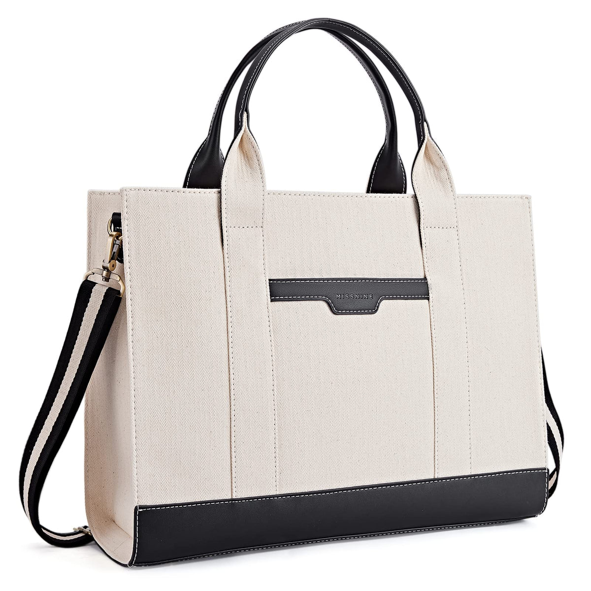Missnine Laptop Tote Bag Canvas Laptop Bag 15.6 inch Work Shoulder Bags Casual Briefcase Handbag for Travel, Office, College