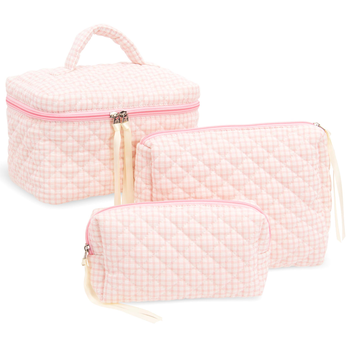 Quilted Makeup Bag for Women, Travel Cosmetic&Toiletry Bag,Gauze Heart
