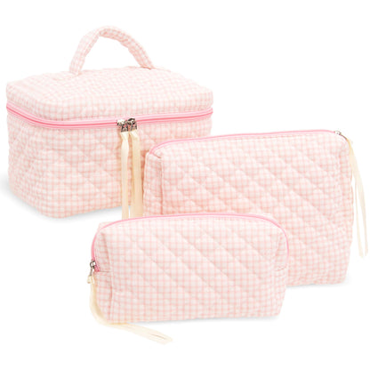 Quilted Makeup Bag for Women, Travel Cosmetic&Toiletry Bag,Gauze Heart