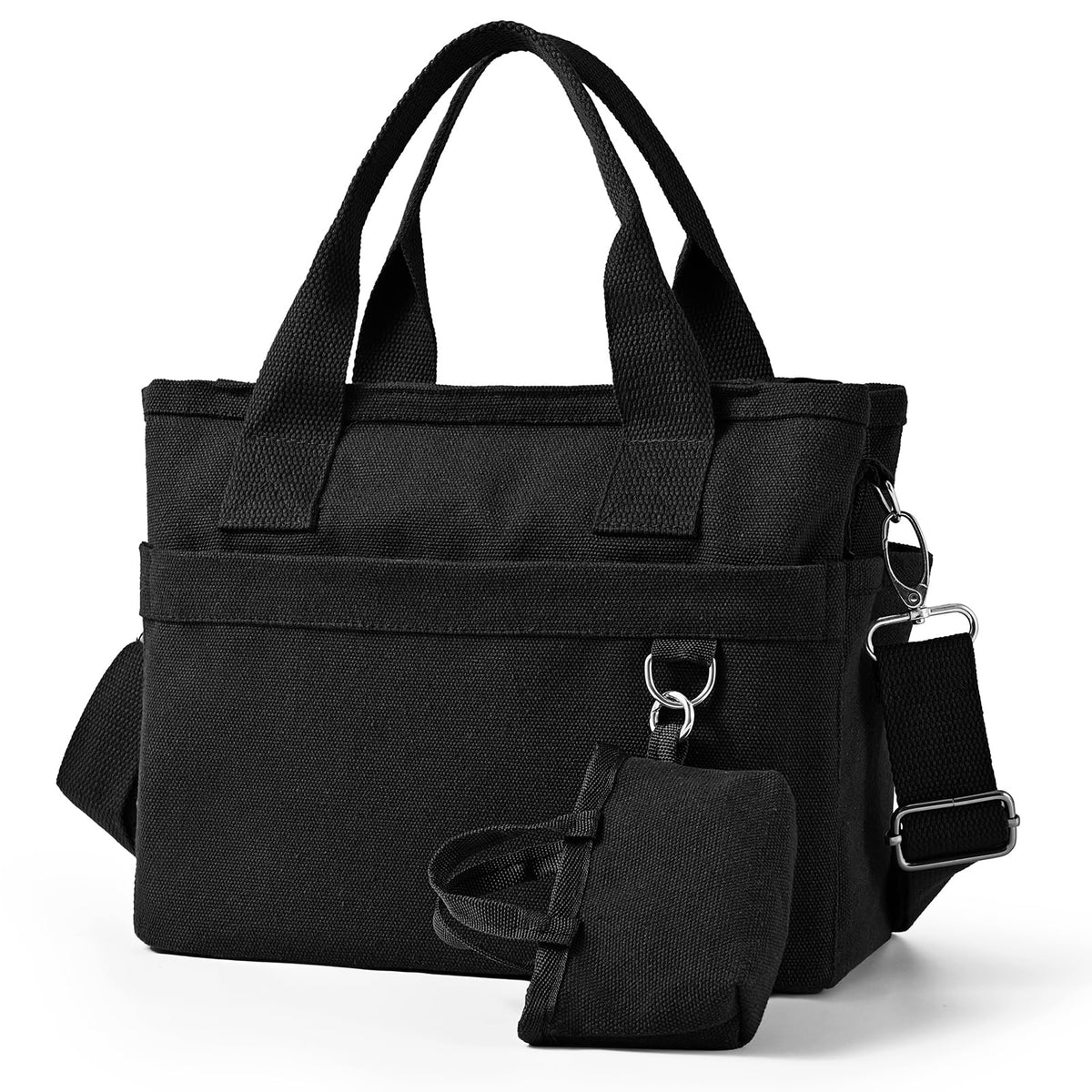 Small Canvas Tote Bag with Multi Pockets, Crossbody Shoulder Bag with Compartments and Zipper, Lightweight Adjustable