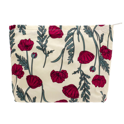 Flat Makeup Bag for Women,Zipper Cosmetic Pouch for Purse,Strawberry Beige