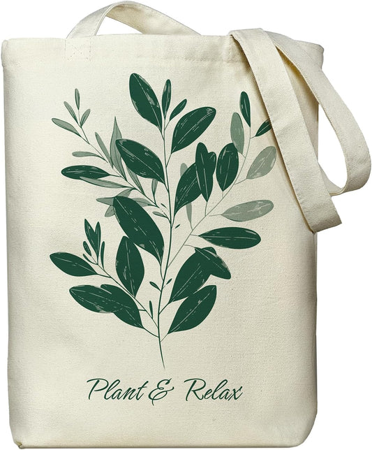 itgowisa Canvas Tote Bag with Zipper Pocket, Reusable Grocery Bag for Daily