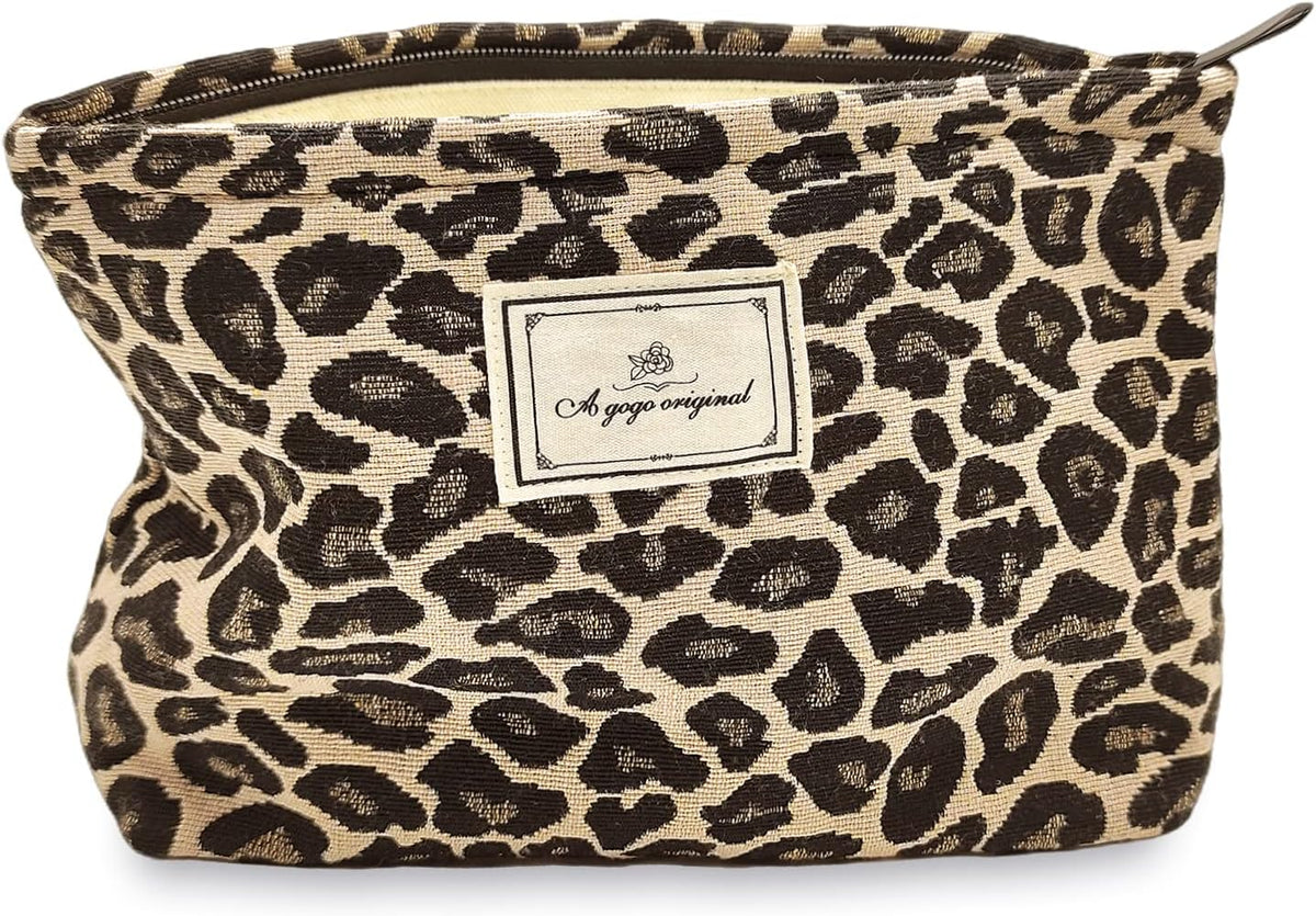 STARDW Leopard Makeup Bag Organizer Cosmetic Bags for Women and Girls,Travel Toiletry Bag Large Capacity Canvas Makeup Zipper Pouch, Purse Organizer Pouches (Brown Leopard)