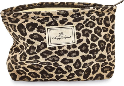 STARDW Leopard Makeup Bag Organizer Cosmetic Bags for Women and Girls,Travel Toiletry Bag Large Capacity Canvas Makeup Zipper Pouch, Purse Organizer Pouches (Brown Leopard)