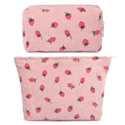 SOIDRAM 2 Pieces Makeup Bag Large Checkered Cosmetic Bag Capacity Canvas Mix Travel Toiletry Bag Organizer Cute Makeup Brushes Aesthetic Accessories Storage Bag for Women, Checkered Mix Rose Red