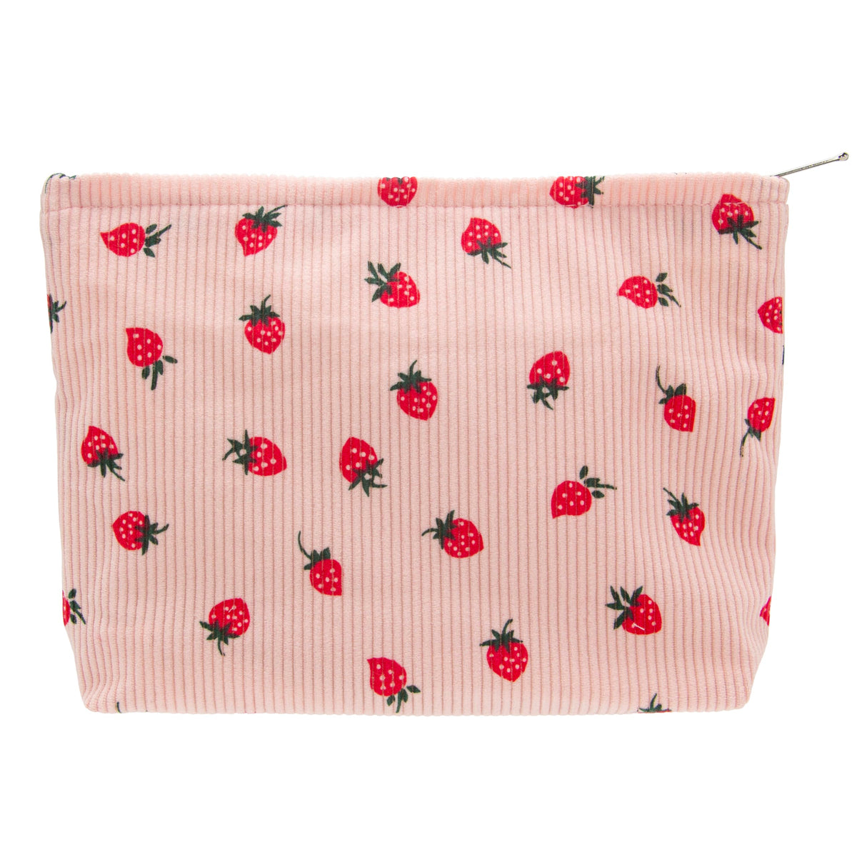 Flat Makeup Bag for Women,Zipper Cosmetic Pouch for Purse,Strawberry Beige