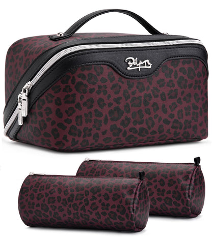 BOYATU Travel Makeup Bag Organizer: 3 Pcs Leopard Cometic Bag Set for Women