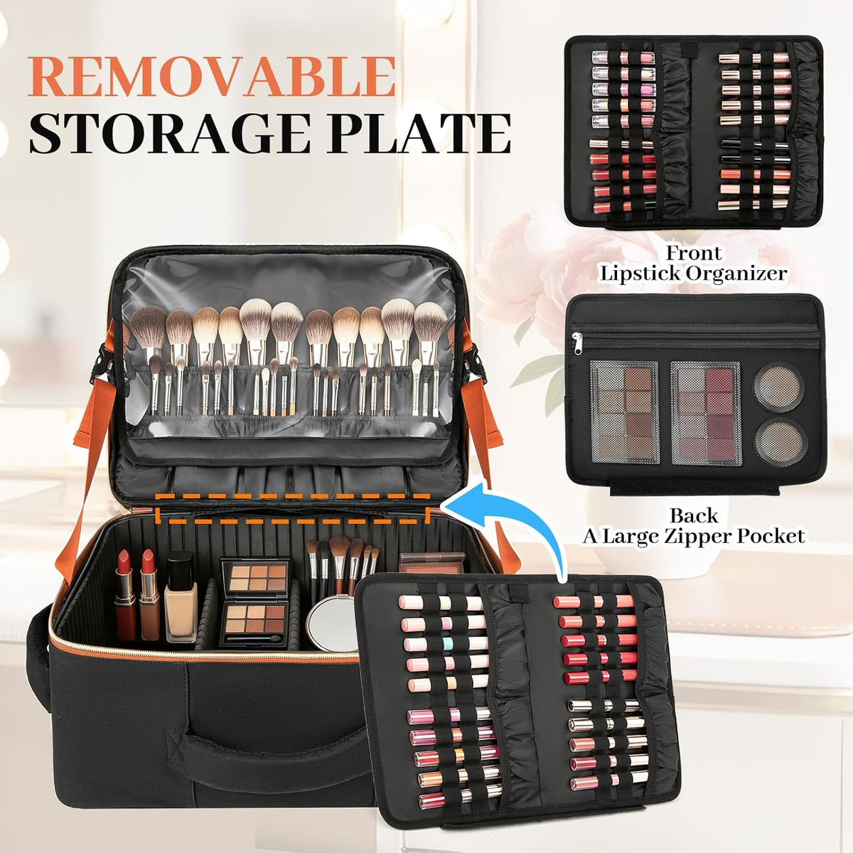 Makeup Backpack, Extra Large Makeup Case Bag with 4 Pouches, Professional Cosmetic Storage Organizer Bag with Adjustable Divider & Brush Slots, Travel Makeup Artist Kit Set Bag for Makeup Artists