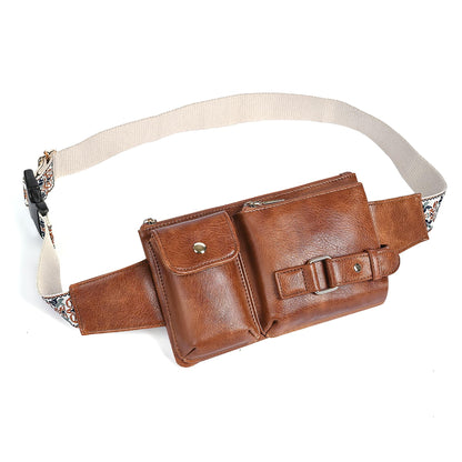 Water Resistant Canvas + Leather Hiking Riding Travel Fanny Waist Pack Small Phone Pouch For Men Women FB811-29 (1168 Brown)