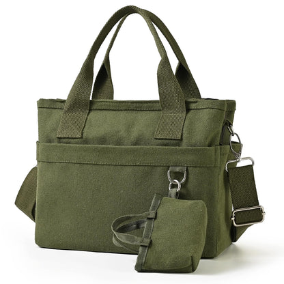 Small Canvas Tote Bag with Multi Pockets, Crossbody Shoulder Bag with Compartments and Zipper, Lightweight Adjustable