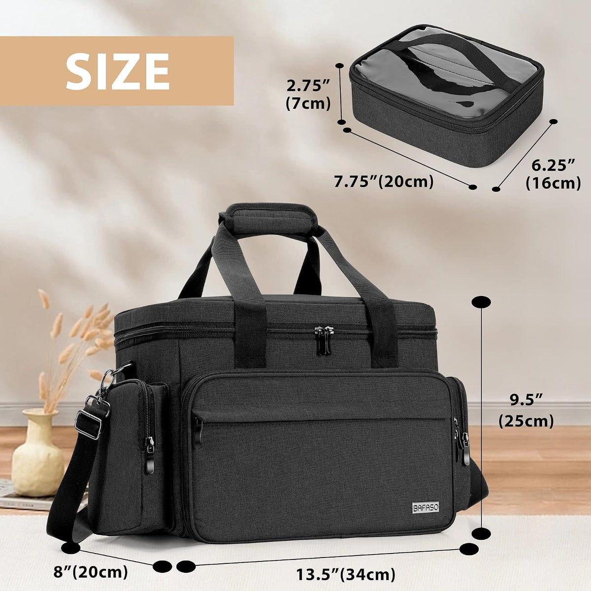 BAFASO Makeup Bag with 2 Removable Pouches and Detachable Dividers, Black