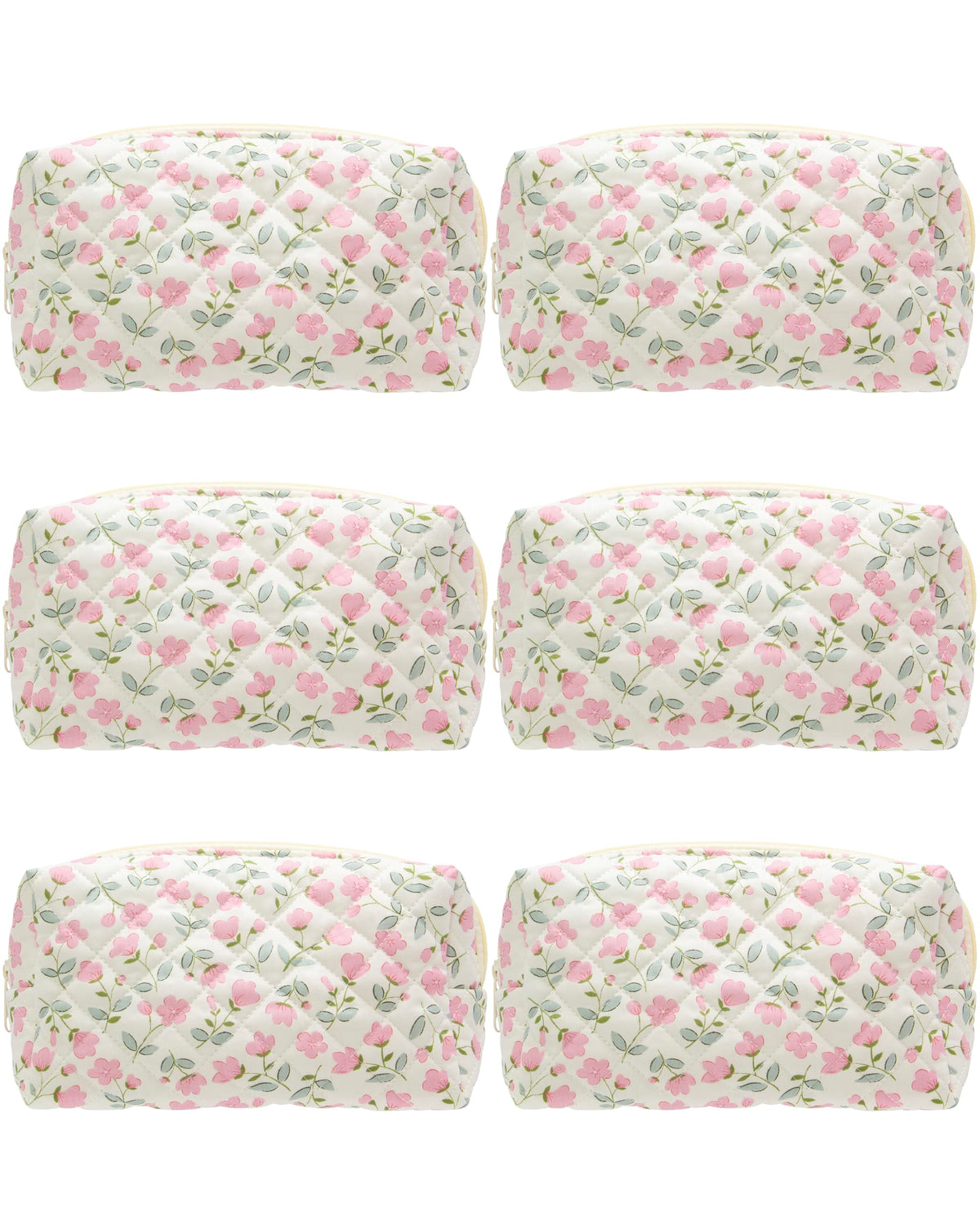 PAZIMIIK Small Quilted Makeup Bag,Zipper Cosmetic Pouch,Grey Floral
