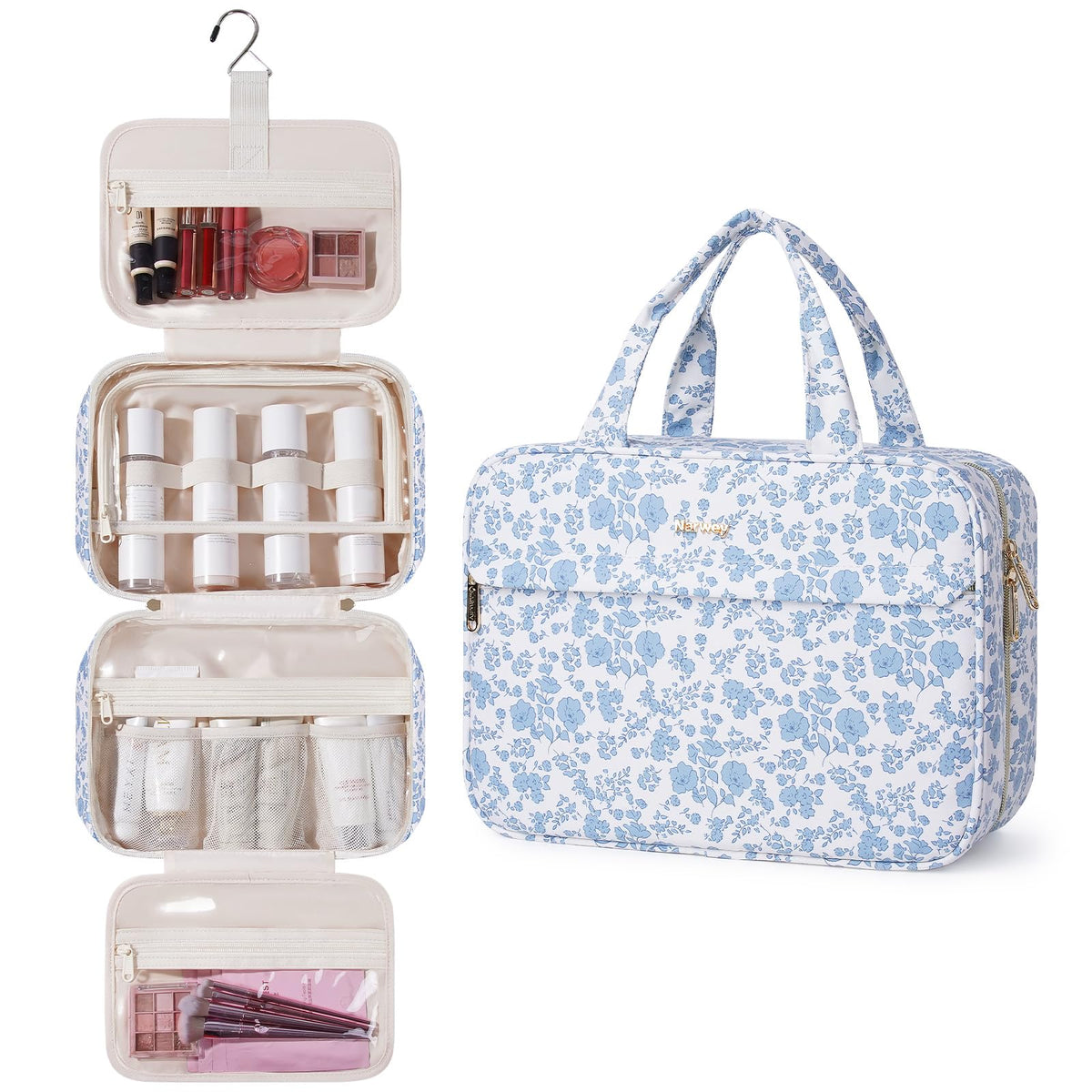 Narwey Hanging Travel Toiletry Bag for Women, Cosmetic Makeup Bag Organizer