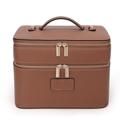 HiTotes Large Makeup Bag Duo Vanity Case for Women Leather Makeup Case Travel Toiletry Bag Portable Double Layer Cosmetic Bag