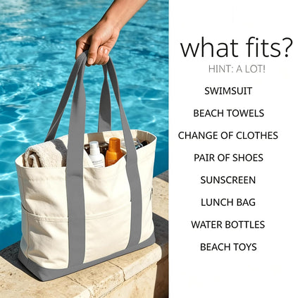 Large Reusable Grocery Bags with Pockets, Heavy Duty Canvas Tote.