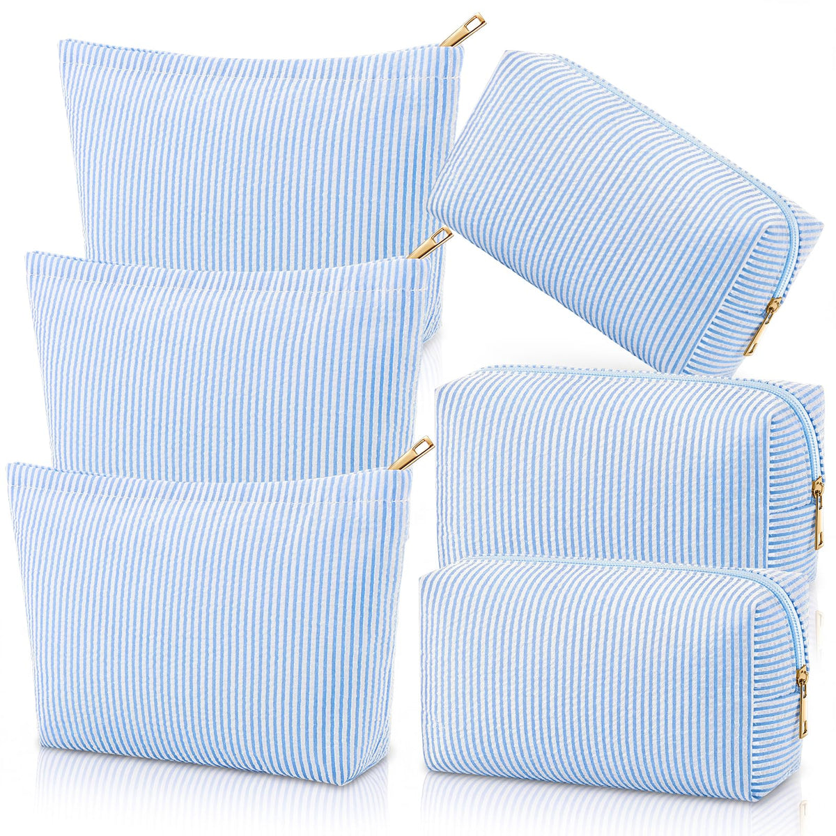 Huhumy 12 Pcs Seersucker Makeup Bags for Woman Striped, 6 Colors