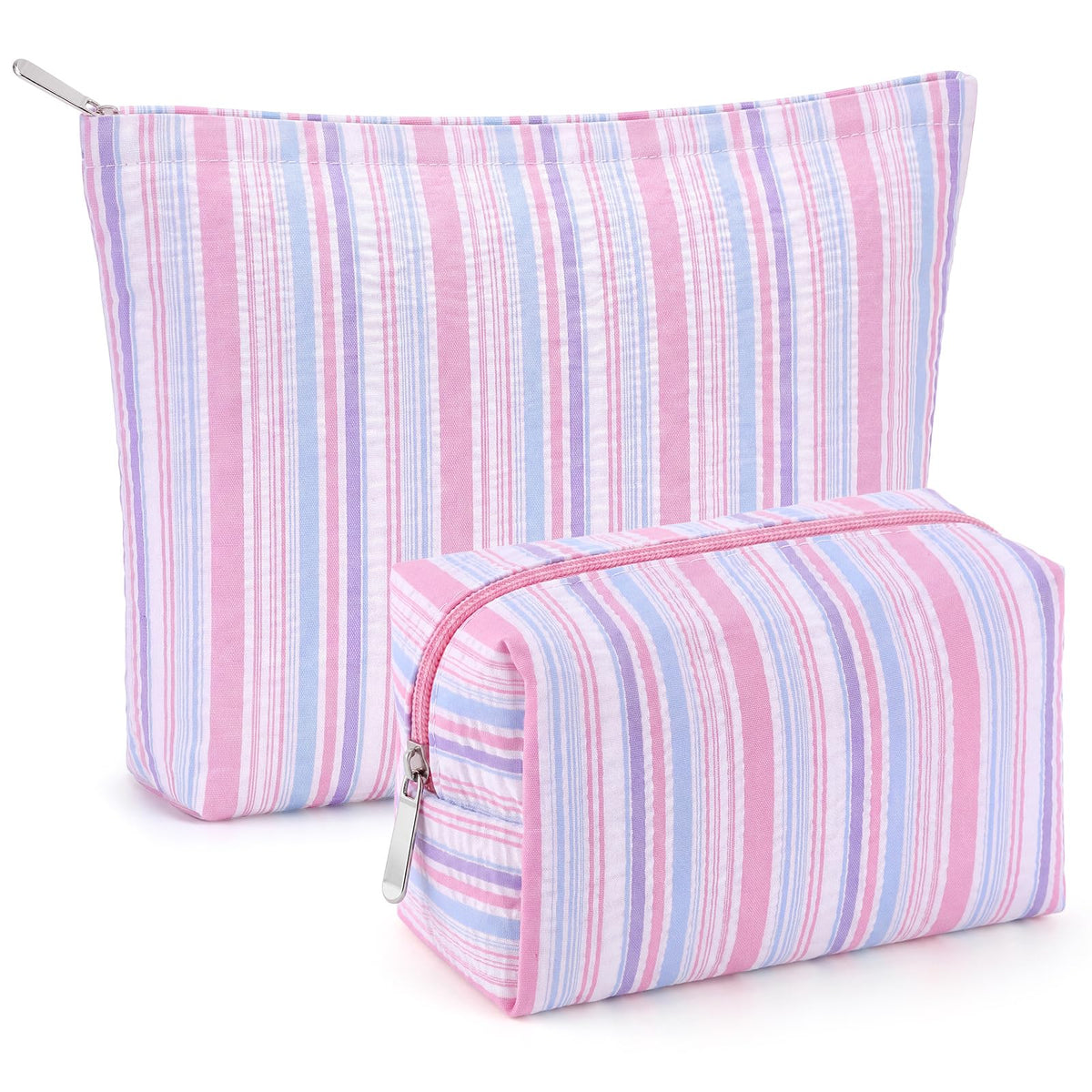 Huhumy 2 Pcs Makeup Bag Set for Women, Khaki, Thin Stripe