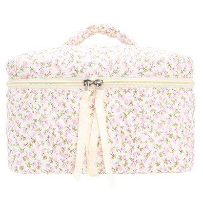 Quilted Makeup Bag for Women, Travel Cosmetic&Toiletry Bag,Gauze Heart