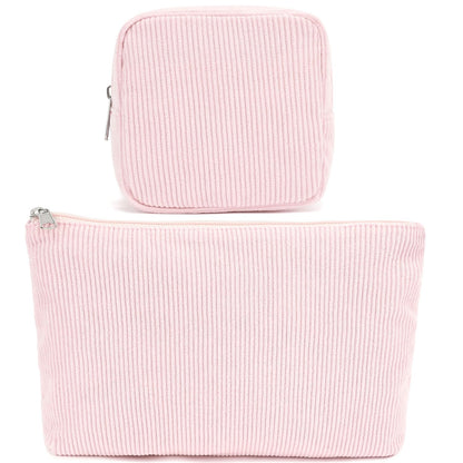 Fammart Checkered Makeup Bag, Corduroy Travel Cosmetic Bag Organizer Toiletry Bag Make Up Bags with Zipper & Compartments for Women Girls