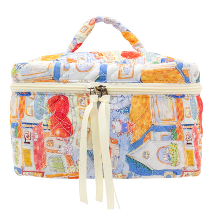 Quilted Makeup Bag for Women, Travel Cosmetic&Toiletry Bag,Gauze Heart