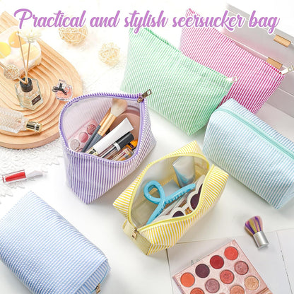 Huhumy 12 Pcs Seersucker Makeup Bags for Woman Striped, 6 Colors