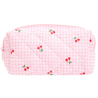 PAZIMIIK Small Quilted Makeup Bag,Zipper Cosmetic Pouch,Grey Floral