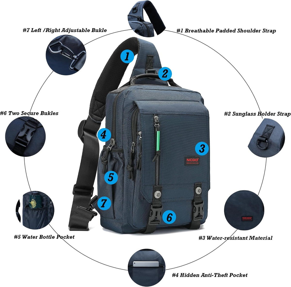 NICGID Sling Bags Chest Shoulder Backpacks, Laptop Backpack Crossbody Messenger Bag Travel Outdoor Men Women