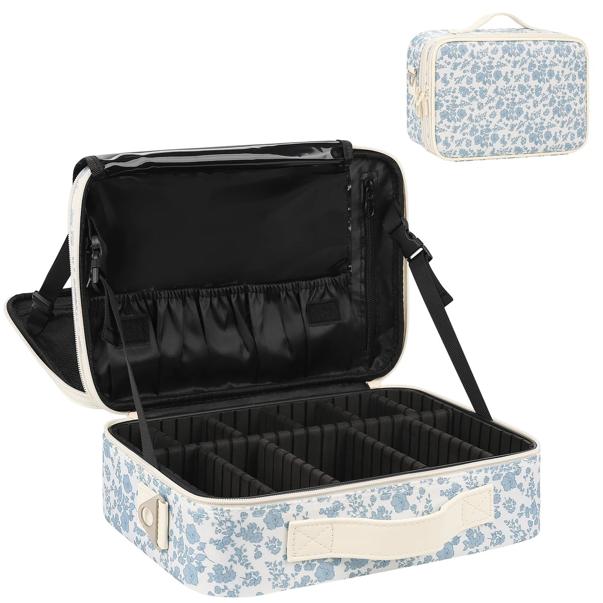 Relavel Makeup Case Large Makeup Bag Professional Train Case Travel Cosmetic Organizer Brush Holder Waterproof Makeup Artist Storage Box, 3 Layer Large Capacity, with Adjustable Strap, Rose Pink