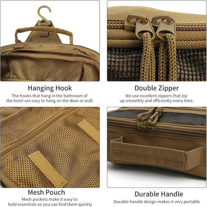 SMONT Toiletry Bag for Men Travel Toiletry Organizer Dopp Kit Travel Organizer Toiletries Tactical Bag Shaving Hygiene Bag Bathroom Hanging Men's Toiletry Bag for Short Trips Brown