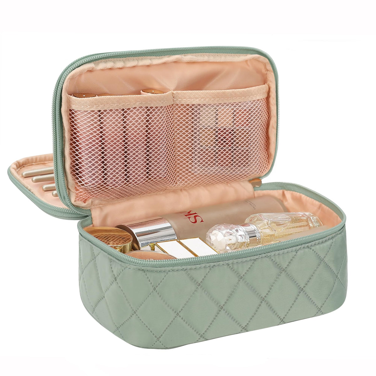 Relavel Travel Makeup Bag, Small Floral Cosmetic Bag with Handle for Trip
