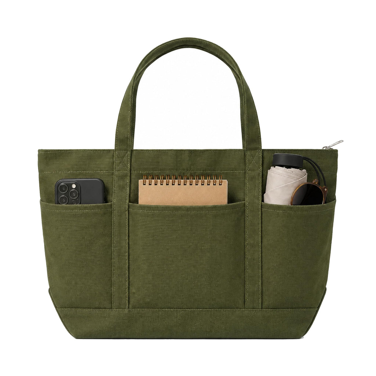 Large Canvas Tote Bag with Zipper, Multi Pockets for Work Travel
