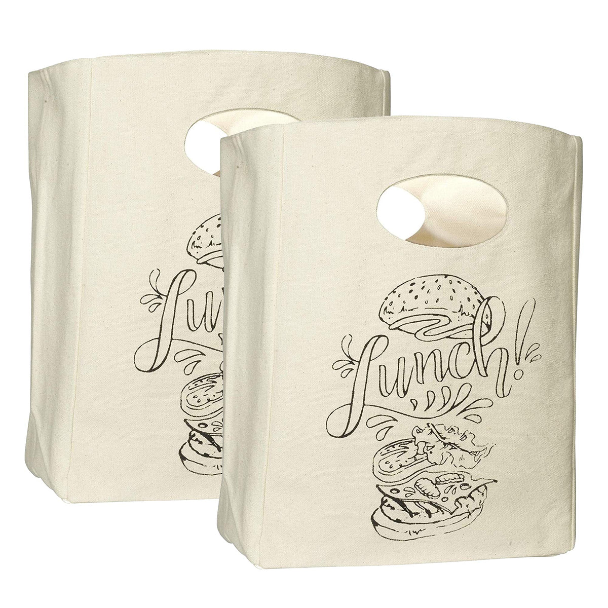 Organic Cotton Canvas Lunch Bag - Eco Friendly & Machine Washable | Perfect for Men, Women & Kids | Reusable Lunch Tote for Work, School - Easy to Clean Water Resistant Interior Liner (1 Bag - White)