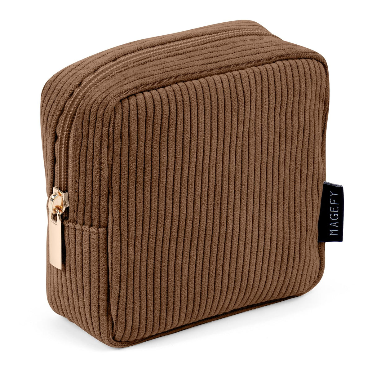 MAGEFY Small Makeup Bag for Purse Mini Cosmetics Bag Corduroy Cute Cosmetic Pouch for Women with Slip-in Pockets