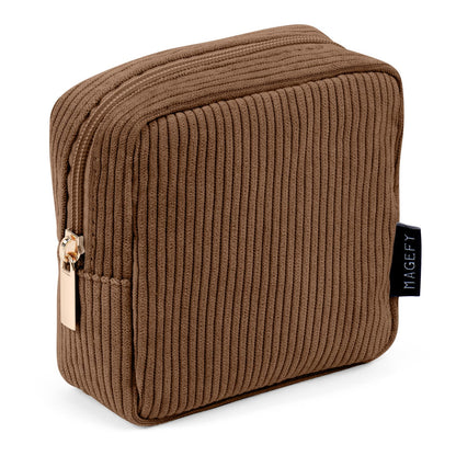 MAGEFY Small Makeup Bag for Purse Mini Cosmetics Bag Corduroy Cute Cosmetic Pouch for Women with Slip-in Pockets