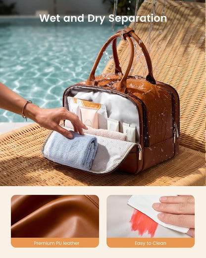 LOVEVOOK Large Makeup Bag for women, Leather Travel Toiletry Bag