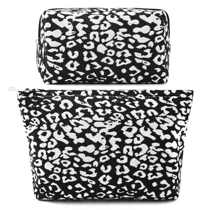 SOIDRAM 2 Pieces Makeup Bag Large Checkered Cosmetic Bag Capacity Canvas Mix Travel Toiletry Bag Organizer Cute Makeup Brushes Aesthetic Accessories Storage Bag for Women, Checkered Mix Rose Red