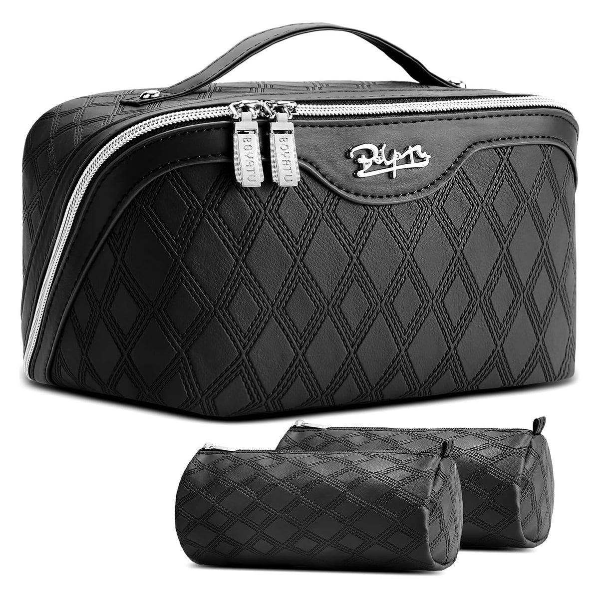 BOYATU Travel Makeup Bag Organizer: 3 Pcs Leopard Cometic Bag Set for Women